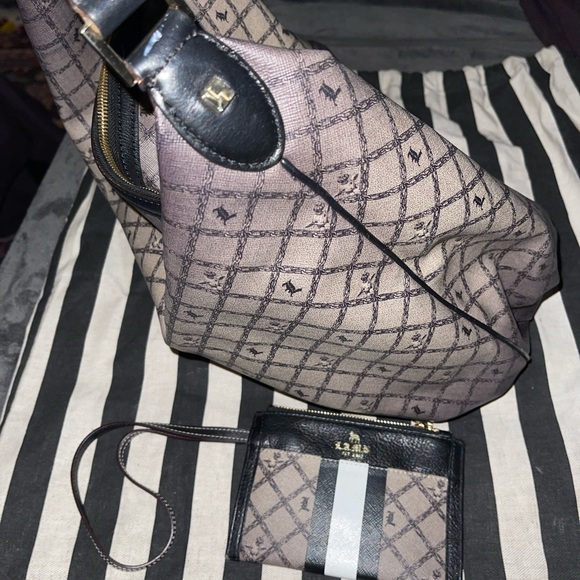 L.A.M.B. Gwen Stefani Black Leather & Canvas Tote Bag w/ Wallet. Vintage Y2K - Picture 12 of 16